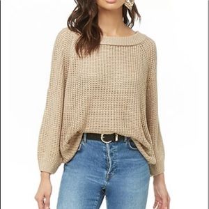 Tan Off Shoulder Knit Sweater